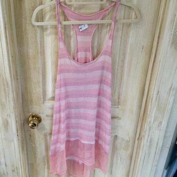 Free People Long Pink Striped Romantic Tank- Top