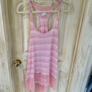 Free People Long Pink Striped Romantic Tank- Top