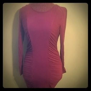 Side rouching magenta pink dress.