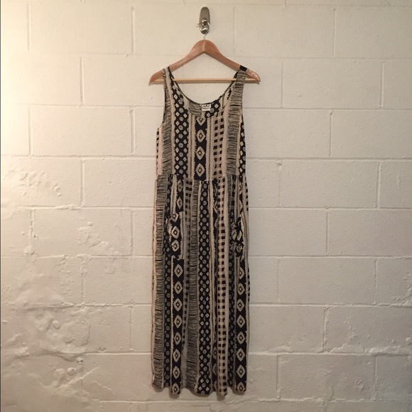 Vintage Boho black & white tribal print maxi dress