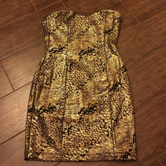 Strapless Gold and Black Dress