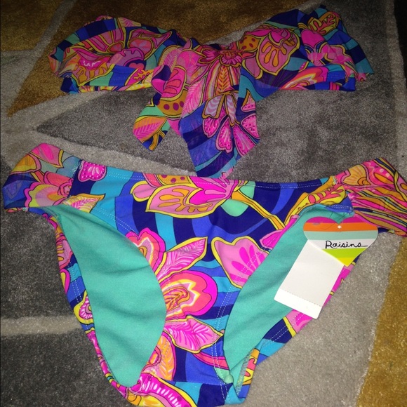 Bright flowered 2 piece swimsuit