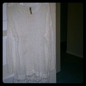 Triple ruffled hem cream sweater...stretchy!