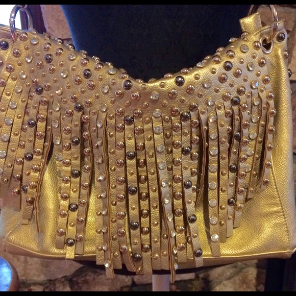 Shoulder bag with Fringe Studs & rhinestones
