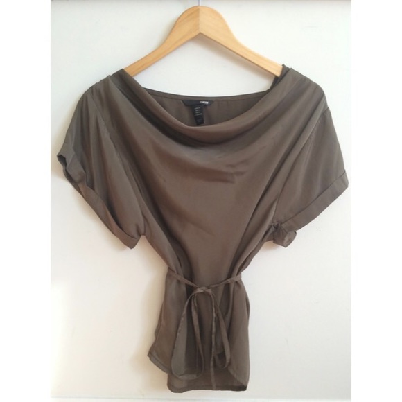 h&m army green cowl neck blouse.
