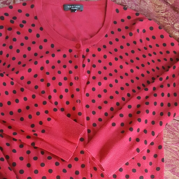 Red and black polka-dot cardigan sweater, S