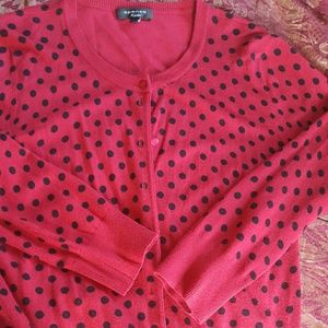 Red and black polka-dot cardigan sweater, S