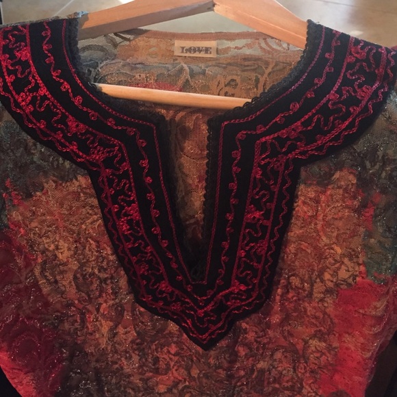 Lace and suede long sleeve blouse. - Picture 2 of 4