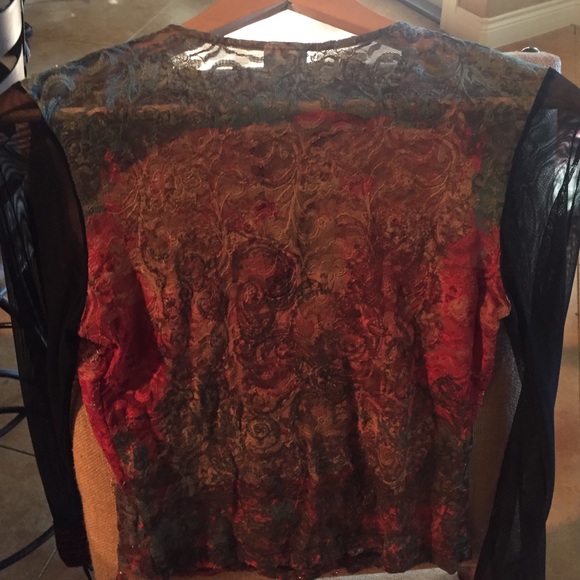 Lace and suede long sleeve blouse. - Picture 4 of 4