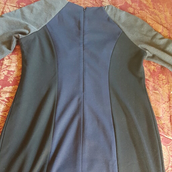 Navy, gray and black dress w/ faux leather accents