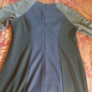 Navy, gray and black dress w/ faux leather accents