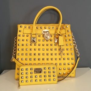 Michael Kors studded yellow Hamilton bag