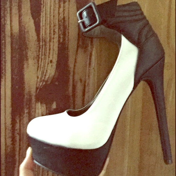 White and black heels