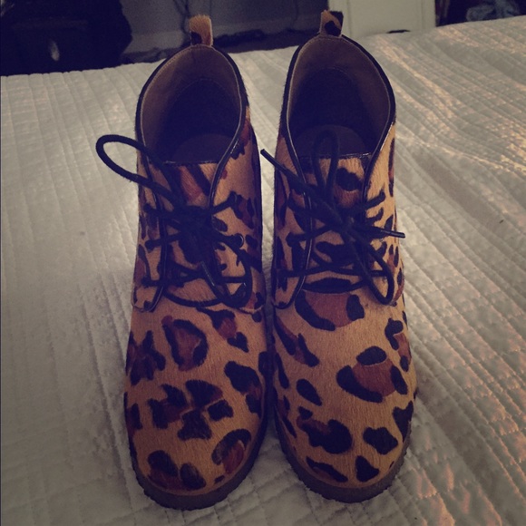 Leopard wedge booties