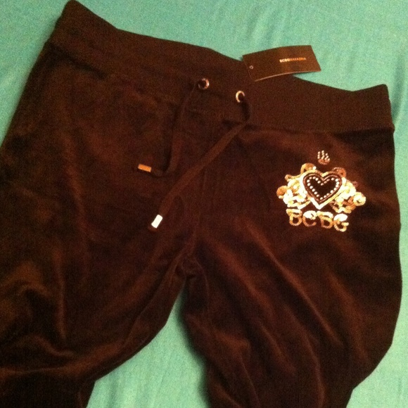 BCBGMaxAzria Retro Black Velour Pants with Bling - Picture 2 of 4