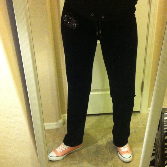 BCBGMaxAzria Retro Black Velour Pants with Bling - Picture 3 of 4