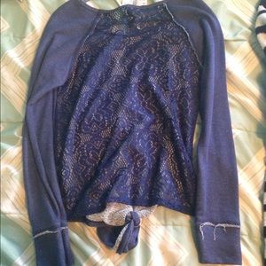 Blue sweater with lace back