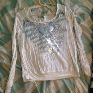 White long sleeve shirt with sequin details