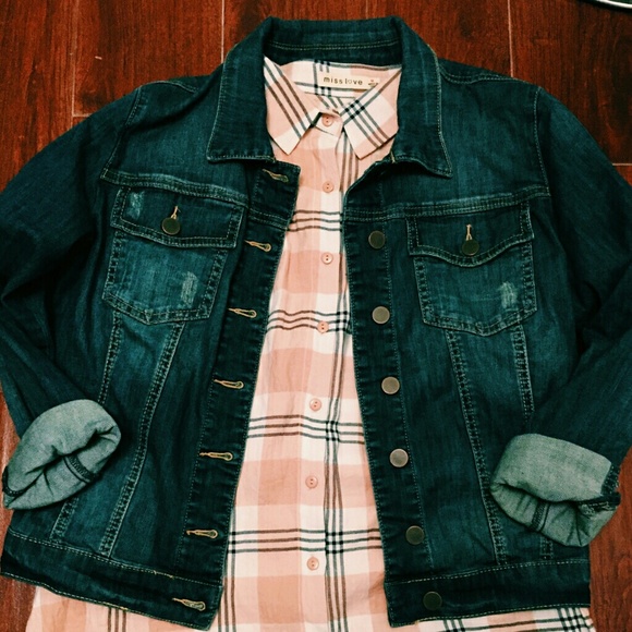 miss love Tops - Golden Tote Miss Love Pink Plaid Button Down