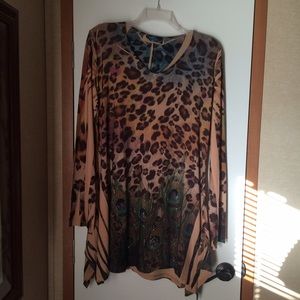 Animal print tunic with jewels at bottom