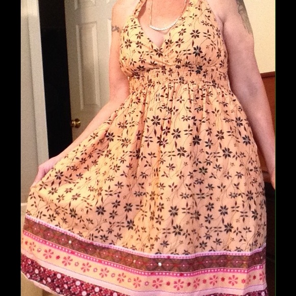 Floral Design Halter Dress with low back