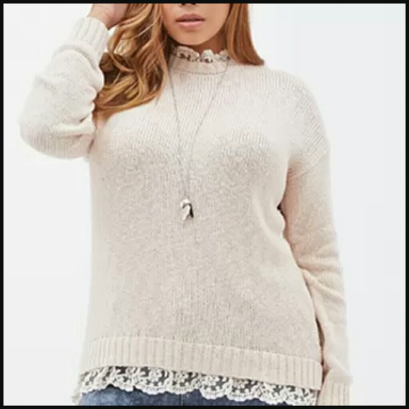 F21+ Blush Sweater with Lace Detailing