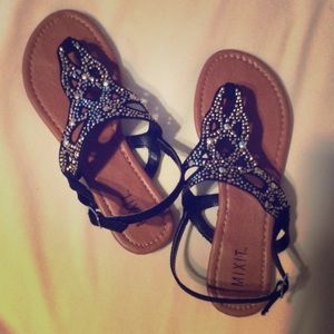 Black & Gold Jeweled Sandals - NWOT