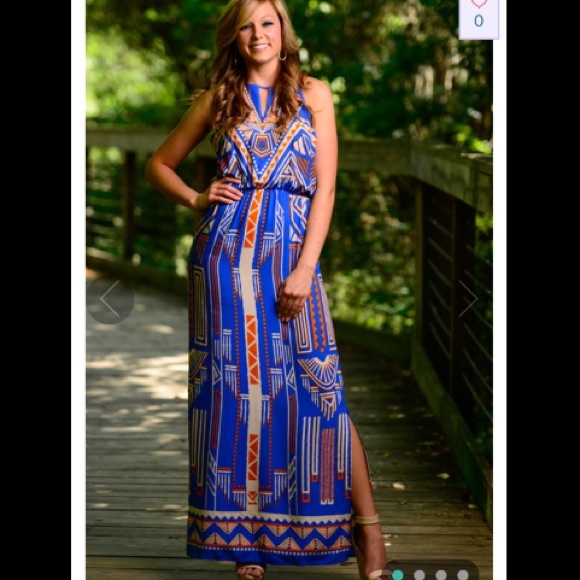 Blue and orange dress.