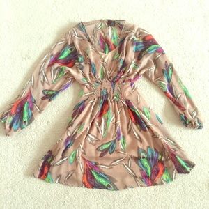 Feather print v-neck dress