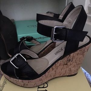 Black wedge sandals