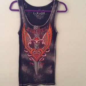 SINFUL by Affliction Rhinestone Ribbed Tank