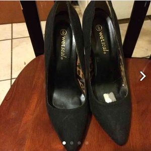 Black suede high heels