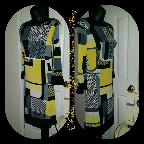 Sold Yellow/Gray Dress - Picture 2 of 4