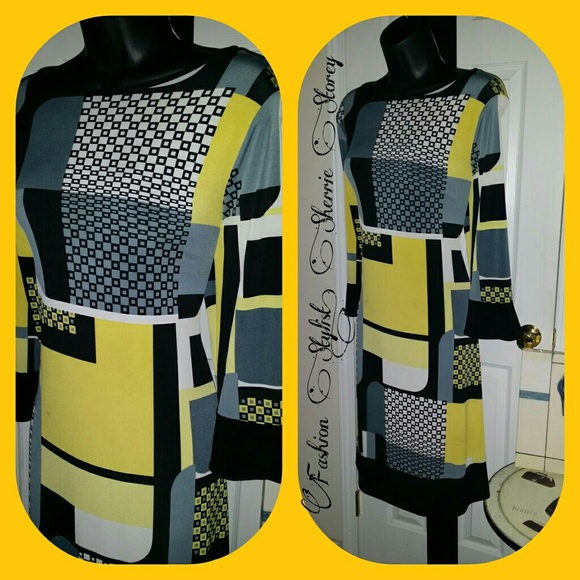 Sold Yellow/Gray Dress - Picture 3 of 4
