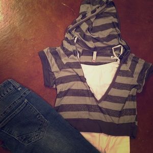 Hooded Gray Striped Top
