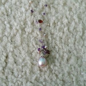 Genuine pearl, amethyst, and garnet necklace