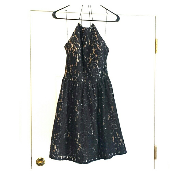 Aidan Mattox Black Lace Halter Dress