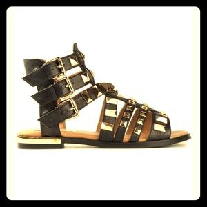 Black gladiator studded sandals