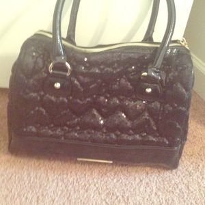 Betsy Johnson black quilted hearts sequin satchel