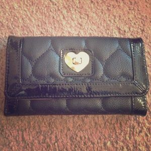 Betsy Johnson black quilted hearts trifold wallet