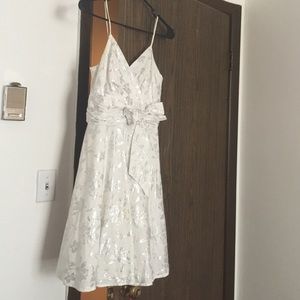White dress with silver flowers