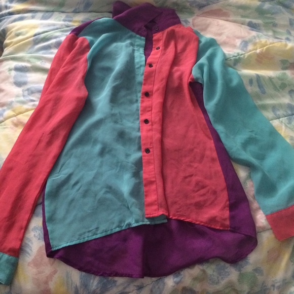 Polyester multi colored button up