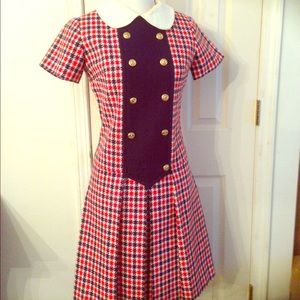 Vintage plaid Red/white/blue dress PeterPan collar