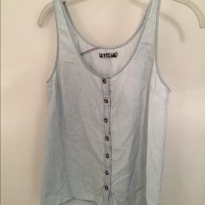 Distressed denim button up tank