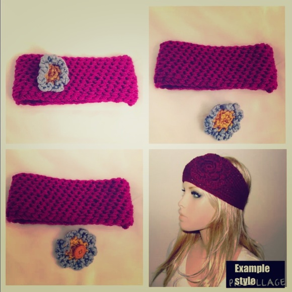 Head band crocheted pink with button flower