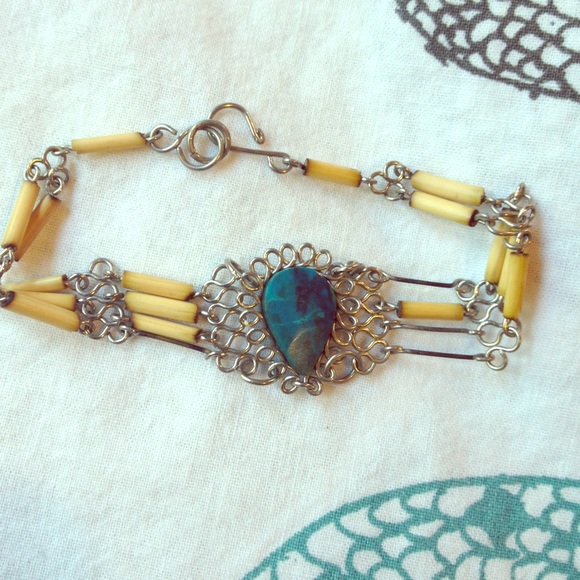 Wood, wire, and stone bracelet