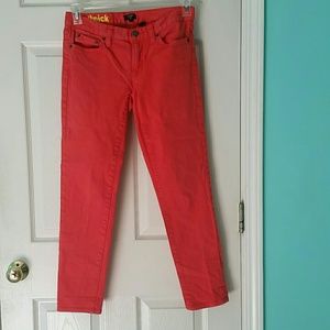 Bright coral J. Crew toothpick capris