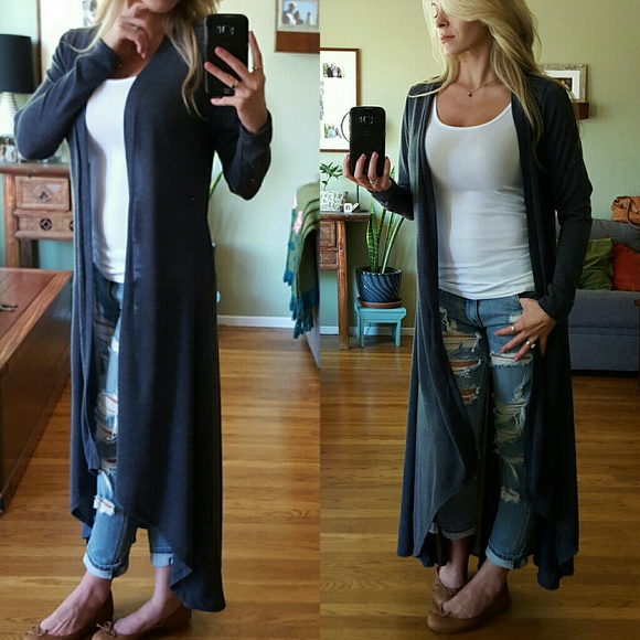 RESERVED Blue Long Open Cardigan - Picture 3 of 3
