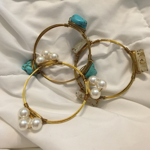 Gold wrapped stone bracelets set of 3 - Picture 1 of 4