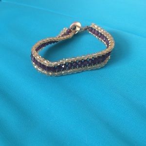 Gold and burgundy beaded bracelet